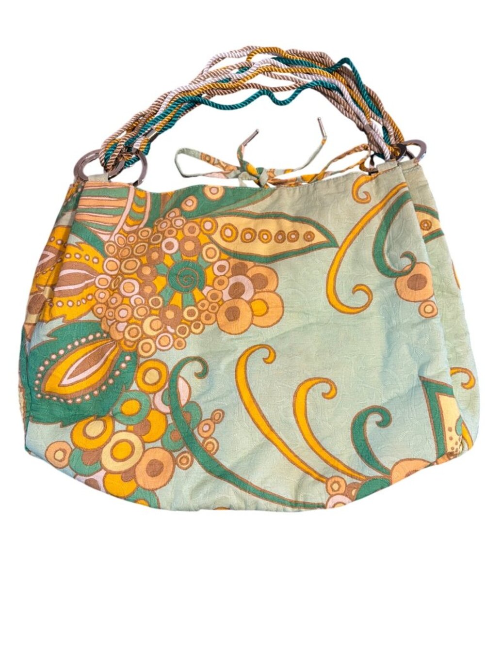 Vintage Y2K Banana Republic Hobo Bag Green Floral Twist Rope Handles Estate READ - Picture 3 of 8